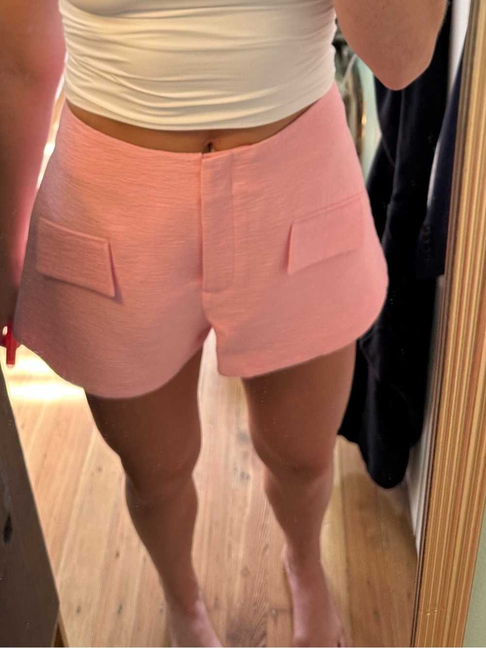High-Waist Pink Tailored Pocket Shorts